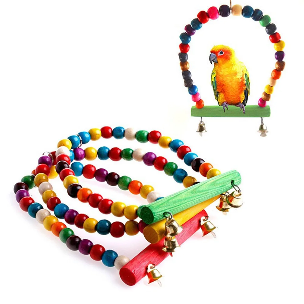 Natural Wooden Parrots Swing Toy Birds Perch Hanging Swings Cage With Colorful Beads Bells Toys Bird Supplies 4
Natural Wooden Parrots Swing Toy Birds Perch Hanging Swings Cage With Colorful Beads Bells Toys Bird Supplies 4