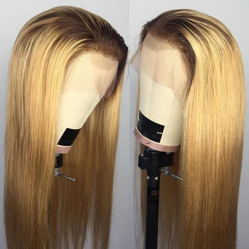 

Glueless Ombre Yellow Blonde Colored Silky Straight 13x6 Lace Front Human Hair Wigs For Black Women U part wig Natural Hairline