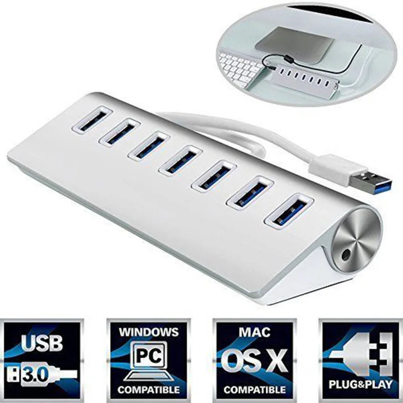 

7 Ports USB 3.0 Hub 5Gbps High Speed On/Off Switches AC Power Adapter for PC