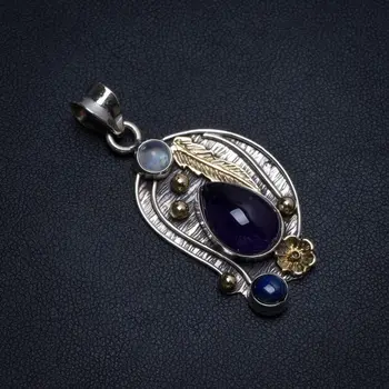 Natural Two Tones Amethyst,Lapis Lazuli and Moonstone 925 Sterling Silver Pendant 1 3/4" T0391 
Natural Two Tones Amethyst,Lapis Lazuli and Moonstone 925 Sterling Silver Pendant 1 3/4" T0391