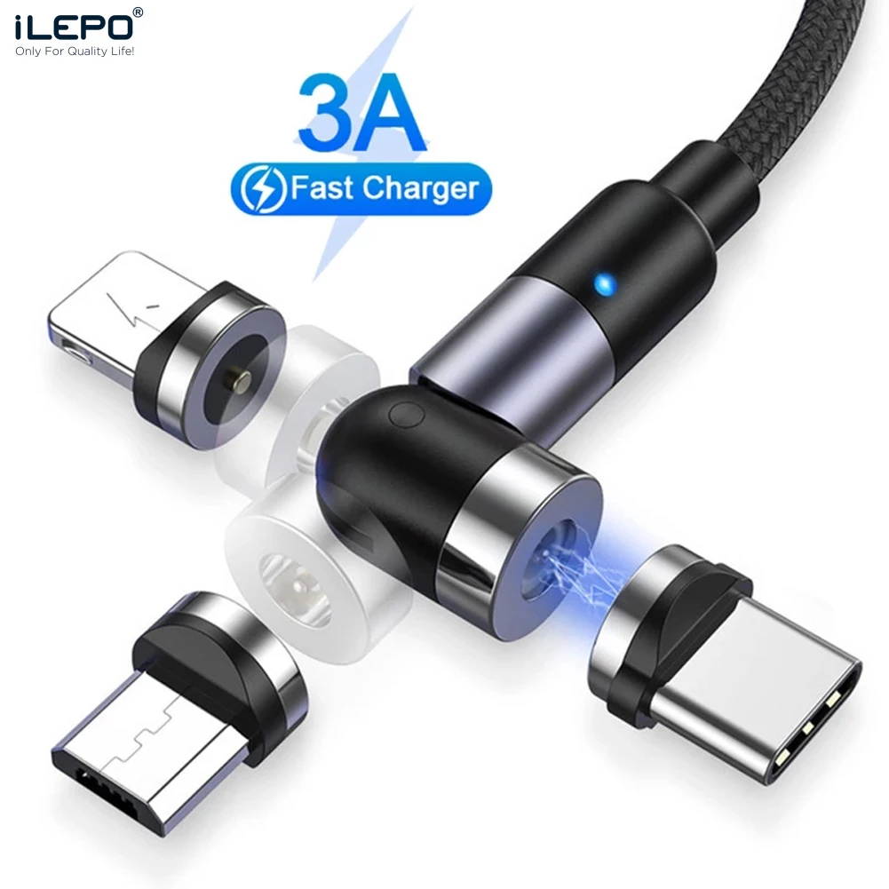 ILEPO 2M 540 Degree Rotate USB C Cable Fast Charging Magnetic Micro Type Magnet Cord Wire For iPhone Samsung HUAWEI | Мобильные