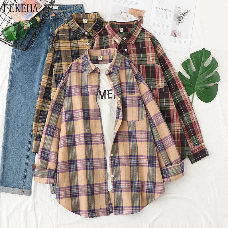 Plaid Shirts Women Top And Blouses Long Sleeve Oversized Cotton Ladies Casual Blusas One Pocket Loose Female Checked Shirt
Plaid Shirts Women Top And Blouses Long Sleeve Oversized Cotton Ladies Casual Blusas One Pocket Loose Female Checked Shirt