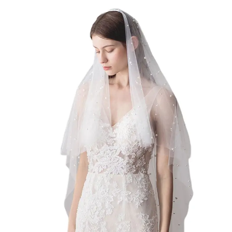 2 Tier Ivory Wedding Veil with Comb Imitation Pearls Embellished Soft Tulle Waterfall Drape Classic Bridal Accessories
2 Tier Ivory Wedding Veil with Comb Imitation Pearls Embellished Soft Tulle Waterfall Drape Classic Bridal Accessories