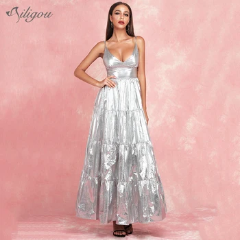 Ailigou2020 Autumn New Women's Floor Dress Celebrity Party Sexy Bodycon Silver Sleeveless V-neck Dress Vestidos
Ailigou2020 Autumn New Women's Floor Dress Celebrity Party Sexy Bodycon Silver Sleeveless V-neck Dress Vestidos