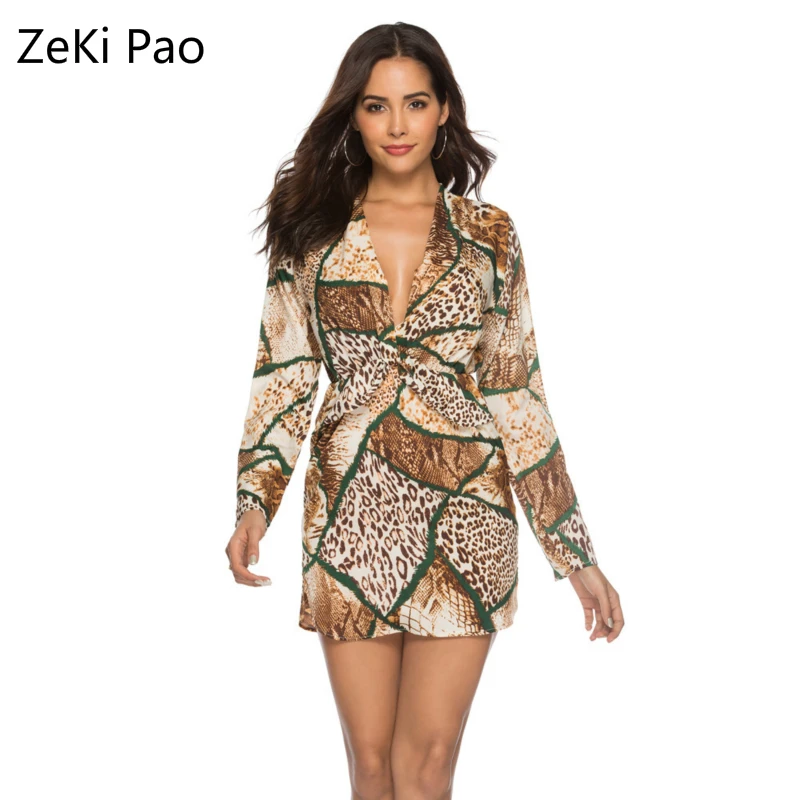 Spring and Summer Leopard Print Sexy Cross Deep V Pleated Chiffon Dress Long Sleeve Elastic Belt Slim Mini Dress Vestidos
Spring and Summer Leopard Print Sexy Cross Deep V Pleated Chiffon Dress Long Sleeve Elastic Belt Slim Mini Dress Vestidos