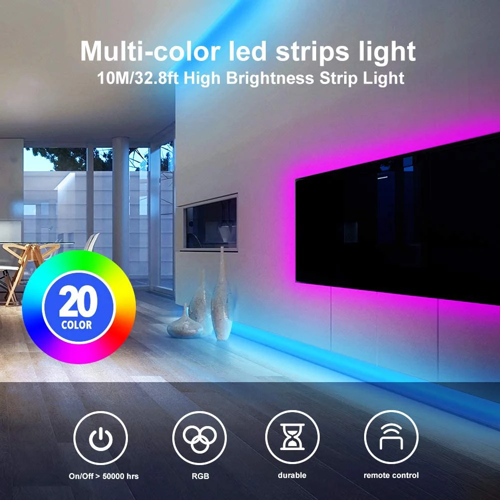5/10M LED Strip Lights Waterproof RGB Color Changing LED Strip Light Kit with 44 Keys IR Remote Controller for Home TV Bar Decor
5/10M LED Strip Lights Waterproof RGB Color Changing LED Strip Light Kit with 44 Keys IR Remote Controller for Home TV Bar Decor