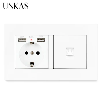 UNKAS Gray EU Standard Power Socket Grounded With Female RJ11 Telephone Jack Dual USB For Mobile PC Plastic Panel Grey Outlet
UNKAS Gray EU Standard Power Socket Grounded With Female RJ11 Telephone Jack Dual USB For Mobile PC Plastic Panel Grey Outlet