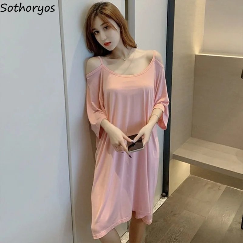 Nightgowns Women Off-shoulder Solid Loose Casual Breathable Sleepshirts Womens Sexy Fashion Designer Chic Ins Ulzzang Sleepwear
Nightgowns Women Off-shoulder Solid Loose Casual Breathable Sleepshirts Womens Sexy Fashion Designer Chic Ins Ulzzang Sleepwear