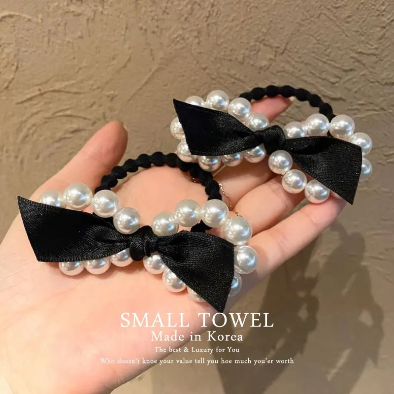 

Hair bands Black Elastic with Bow Pearl Fashion Style Headband Scrunchie Hair Accessories For Girls Women JX012609