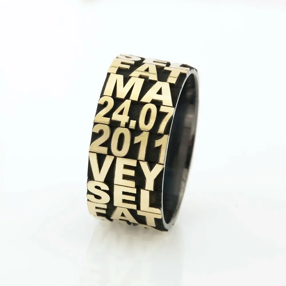 Мужское обручальное кольцо Tesbihane с индивидуальным именем и датой 925 пробы