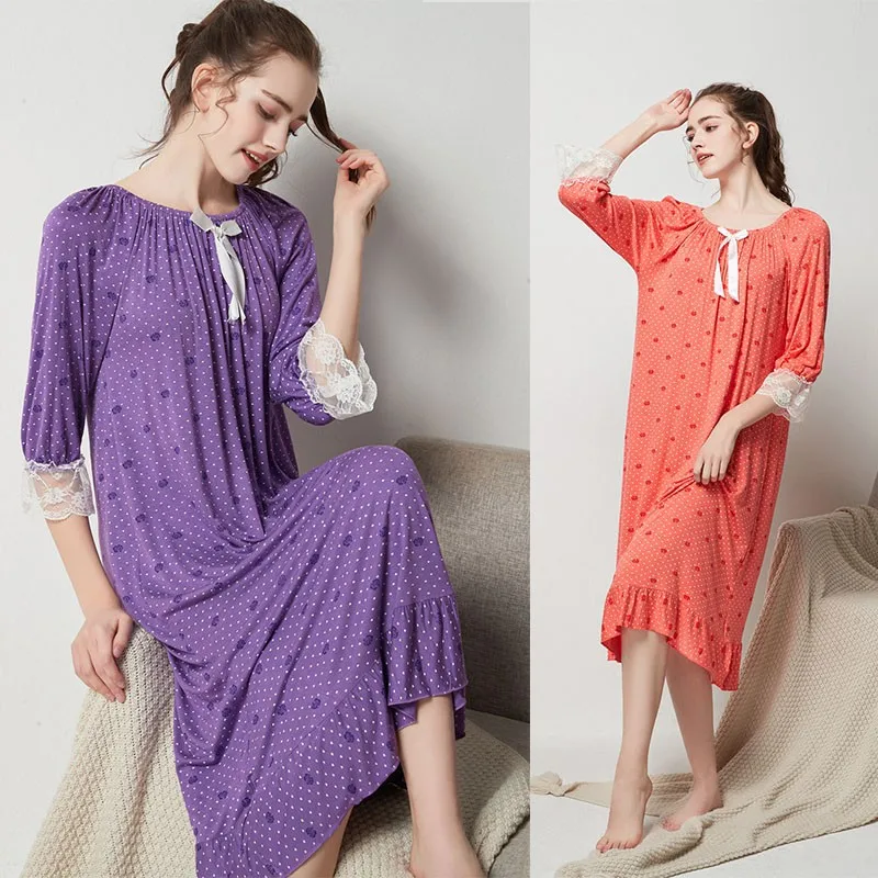 

Women's Modal Cotton Nightgown Summer New Korean Long Nightdress Loose Girl Princess Nightwear Nighty Pajamas Can Be Worn Out