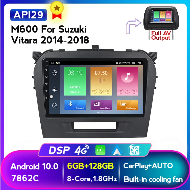 Автомагнитола на Android 10 6 ГБ + 128 Гб 9 дюймов IPS для Suzuki Vitara 2014 2015 2016 2017 2018 мультимедиа