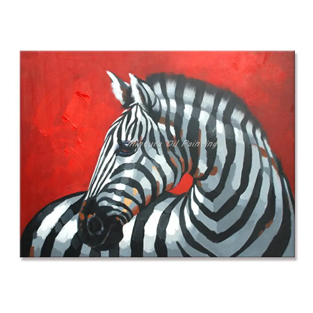Фото Mintura ручная роспись красная основа Зебра Лошадь животное картина маслом на