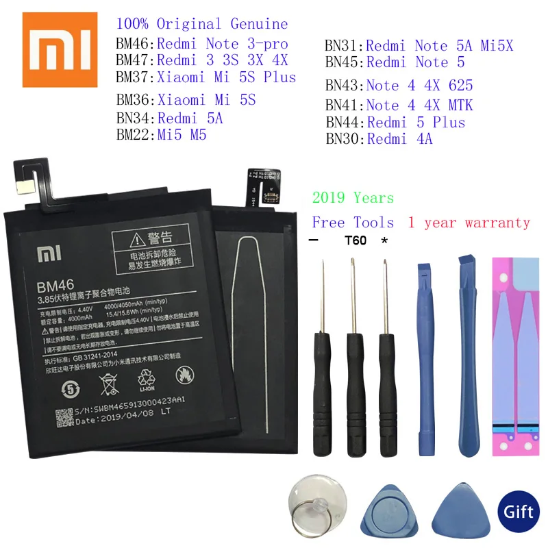 XIAOMI Original BM46 Phone Battery For Xiaomi Redmi Note 3 Note 3 Pro Redmi Note 4 4X/Note 5/3S/3X/3Pro/4X/6/6A/Note 4/4A/Mi 5S
XIAOMI Original BM46 Phone Battery For Xiaomi Redmi Note 3 Note 3 Pro Redmi Note 4 4X/Note 5/3S/3X/3Pro/4X/6/6A/Note 4/4A/Mi 5S