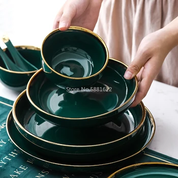 Green Ceramic Gold Inlay Plate Steak Food Plate Nordic Style Tableware Bowl Dessert Dish Dinner Dish Dinnerware Set 
Green Ceramic Gold Inlay Plate Steak Food Plate Nordic Style Tableware Bowl Dessert Dish Dinner Dish Dinnerware Set