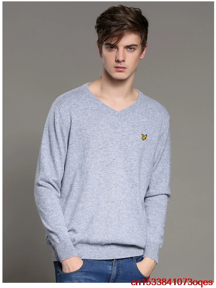 

Lyle&Scott- New Cotton Sweater Men Long Sleeve Pullovers Outwear Man V-Neck Sweaters Tops Loose Solid Fit Knitting 2LS6