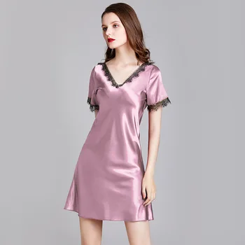 Women Nightgowns Sexy Lace Satin Sleepwear Nightdress Short Sleeve Summer V-Neck Sleep Lounge Nightdress Silk Nightwear
Women Nightgowns Sexy Lace Satin Sleepwear Nightdress Short Sleeve Summer V-Neck Sleep Lounge Nightdress Silk Nightwear