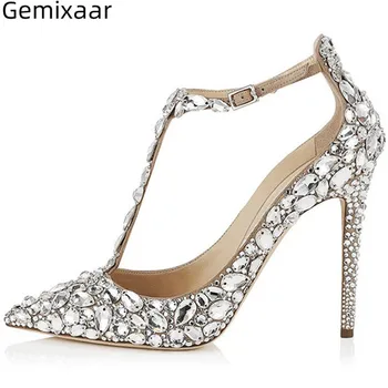 Luxury Diamond Wedding Pumps Point Toe T-shape Buckle Wedding Footwear High Gladiator Heel Decor Crystal Pumps Woman Mujer 
Luxury Diamond Wedding Pumps Point Toe T-shape Buckle Wedding Footwear High Gladiator Heel Decor Crystal Pumps Woman Mujer