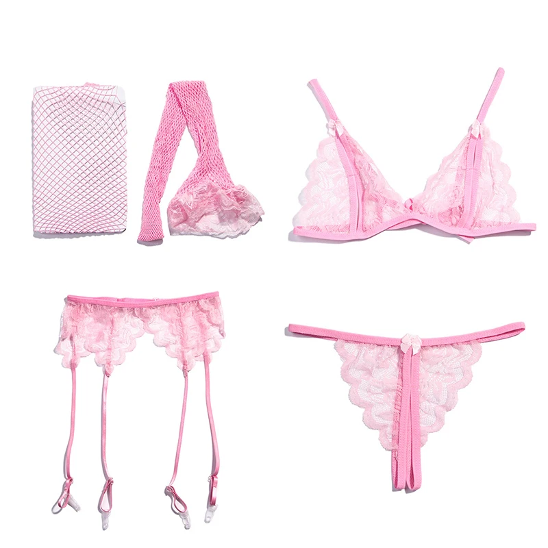 Conjunto de roupa íntima sexy renda tanga lingerie mulheres moda