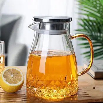 Large Capacity Resistant Glass Teapot Pitcher With Stainless Steel Lid Water Jug Clear Kettle Household For Hot Cold Tea Juice
