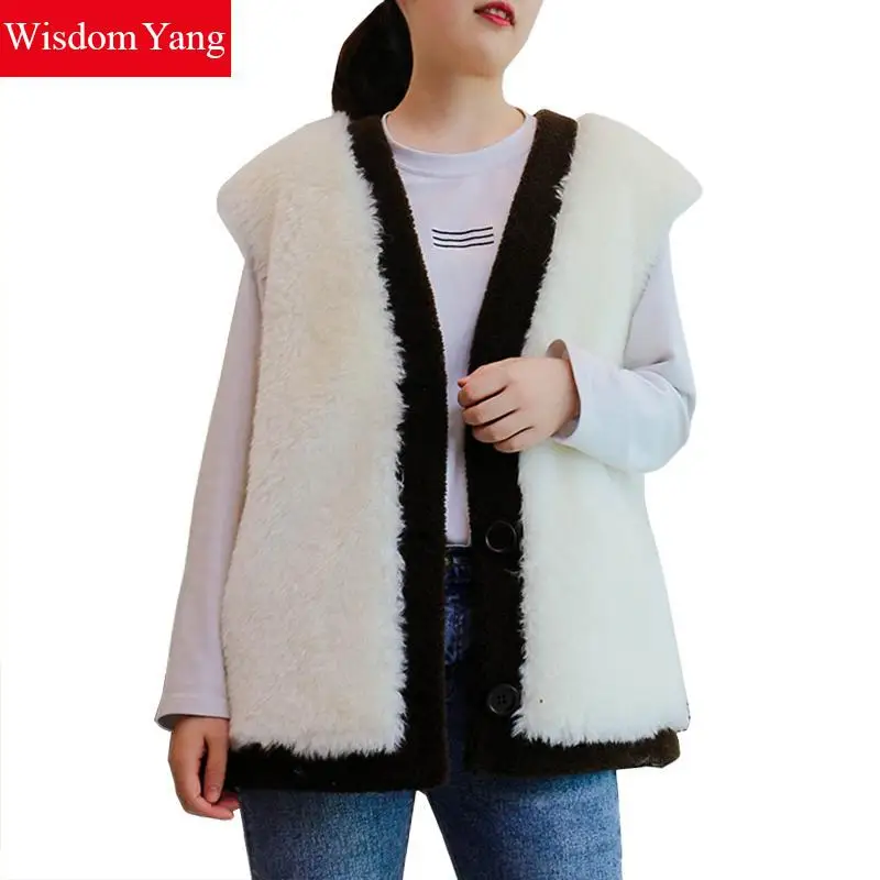 Winter Warm Real Sheep Cashmere Fur Coats Sleeveless Vest Jackets Wool Overcoat White Khaki Woollen Korean Women Coat Outerwear
Winter Warm Real Sheep Cashmere Fur Coats Sleeveless Vest Jackets Wool Overcoat White Khaki Woollen Korean Women Coat Outerwear