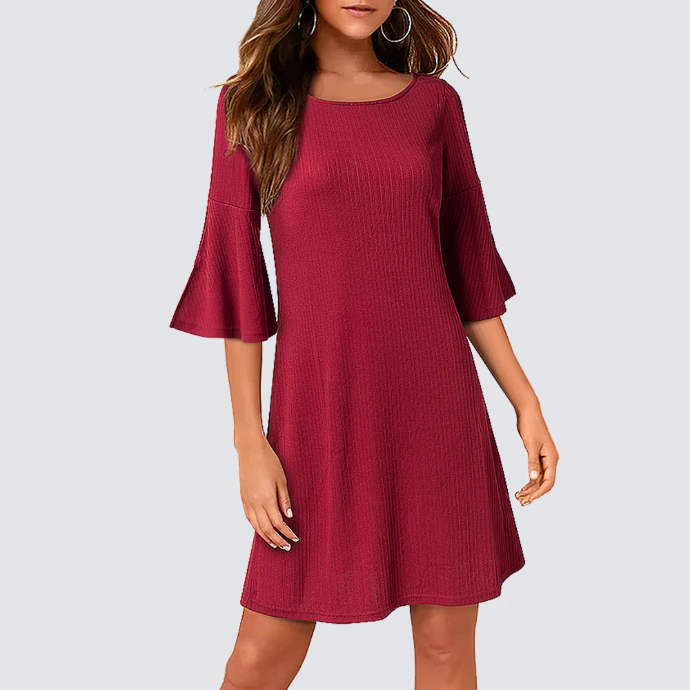 Women Brief Casual Daily Wear Pure Color Round Neck Flared Sleeve Above Knee Swing Flowy Mini Dress 1HT017
Women Brief Casual Daily Wear Pure Color Round Neck Flared Sleeve Above Knee Swing Flowy Mini Dress 1HT017