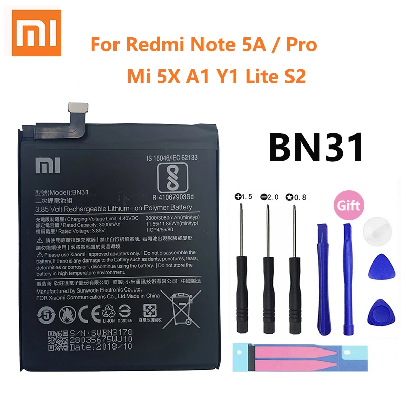 Original Xiao mi BN31 Replacement Battery For Xiaomi Mi 5X Mi5X A1 MiA1 Redmi Note 5A Redmi Y1 Lite S2 Phone Batteries 3000mAh
Original Xiao mi BN31 Replacement Battery For Xiaomi Mi 5X Mi5X A1 MiA1 Redmi Note 5A Redmi Y1 Lite S2 Phone Batteries 3000mAh