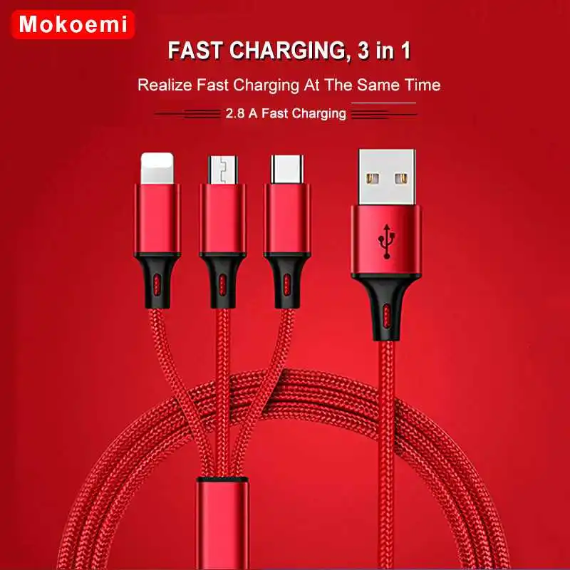 Mokoemi 3 In 1 Usb Phone Charger Cable 2.8A 1.25M Fast Charging Nylon Type C Micro USB Lightning 3in1 Usb Charging Cable
Mokoemi 3 In 1 Usb Phone Charger Cable 2.8A 1.25M Fast Charging Nylon Type C Micro USB Lightning 3in1 Usb Charging Cable