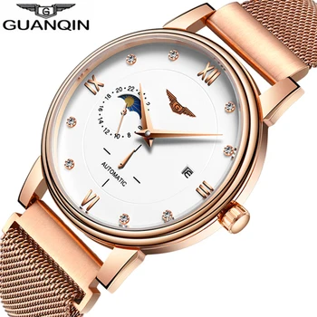 

GUANQIN Mechanical Luxury Brand Men Business Automatic Moon Phase Watch Men Full Steel Waterproof Wristwatch Relogio Masculino A