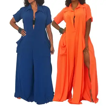 Plus Size Loose Casual Jumpsuit Women Short Sleeve Wide Leg Jumpsuit Solid Sexy Split Overalls 
Plus Size Loose Casual Jumpsuit Women Short Sleeve Wide Leg Jumpsuit Solid Sexy Split Overalls