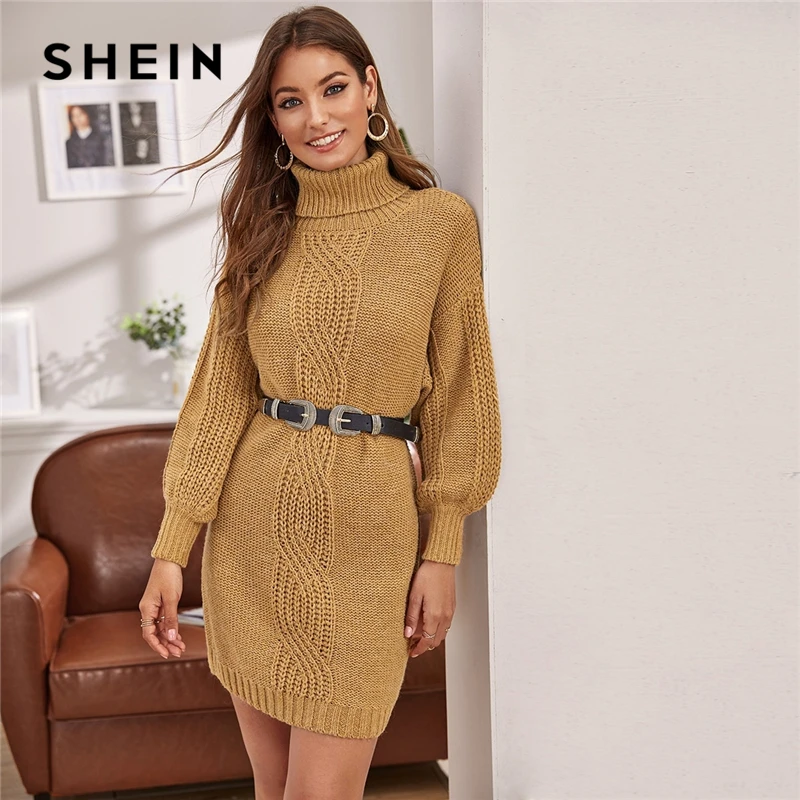 SHEIN Camel Turtleneck Cable Knit Lantern Sleeve Sweater Dress Without Belt Women Winter Short Straight Casual Dresses
SHEIN Camel Turtleneck Cable Knit Lantern Sleeve Sweater Dress Without Belt Women Winter Short Straight Casual Dresses