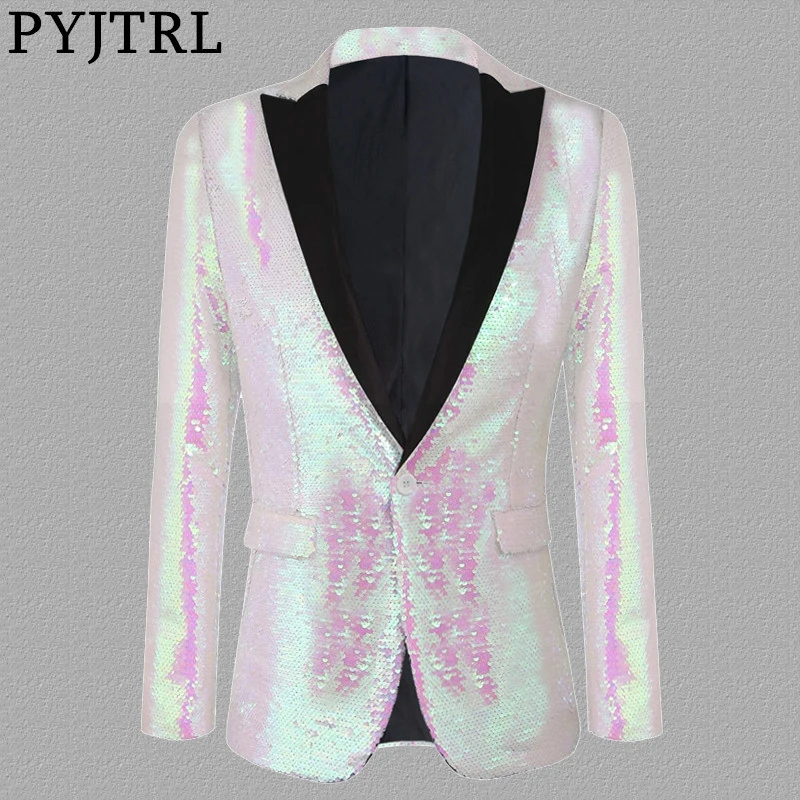 PYJTRL New Men Pure White Pink Sequins Blazers Wedding Groom Prom Dress Suit Jacket Night Club DJ Singers Slim Fit Costume Coat
PYJTRL New Men Pure White Pink Sequins Blazers Wedding Groom Prom Dress Suit Jacket Night Club DJ Singers Slim Fit Costume Coat