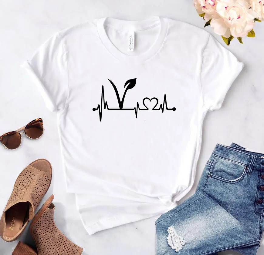 Вегетарианская женская футболка с рисунком сердцебиения забавная хлопковая