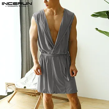 INCERUN Men Sleep Robe Sets Sleeveless Hooded Tops Short Bottoms Sleepwear Man Solid Color Open Stitch Sexy Sleep Robes 2 Pieces
INCERUN Men Sleep Robe Sets Sleeveless Hooded Tops Short Bottoms Sleepwear Man Solid Color Open Stitch Sexy Sleep Robes 2 Pieces