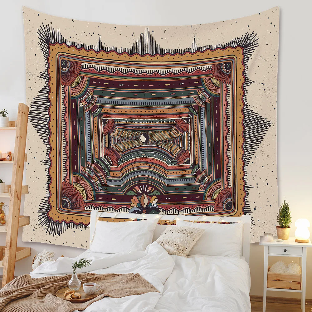 Gobeliny Czeskie Trippy Wall w stylu Hippie z kwiatową Mandala, indie gobelin ścienny abstrakcyjny, dywan artystyczny, dekoracja w stylu Boho na sofę, jogi - Wianko - 173