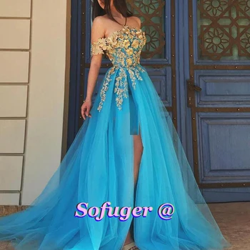 Stunning Blue Tulle Evening Dresses Prom Golden Appliques Boat Neck Saudi Arabic Special Dubai Robe De Soiree Custom Made
Stunning Blue Tulle Evening Dresses Prom Golden Appliques Boat Neck Saudi Arabic Special Dubai Robe De Soiree Custom Made