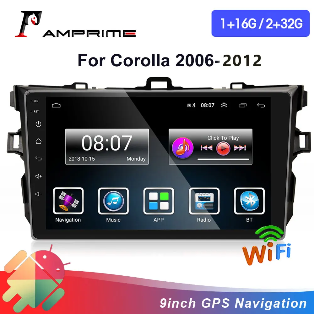 AMPrime Android 9 ''HD 2.5D зеркало из закаленного стекла для автомобиля GPS радио Bluetooth USB аудио WIFI плеер Toyota Corolla