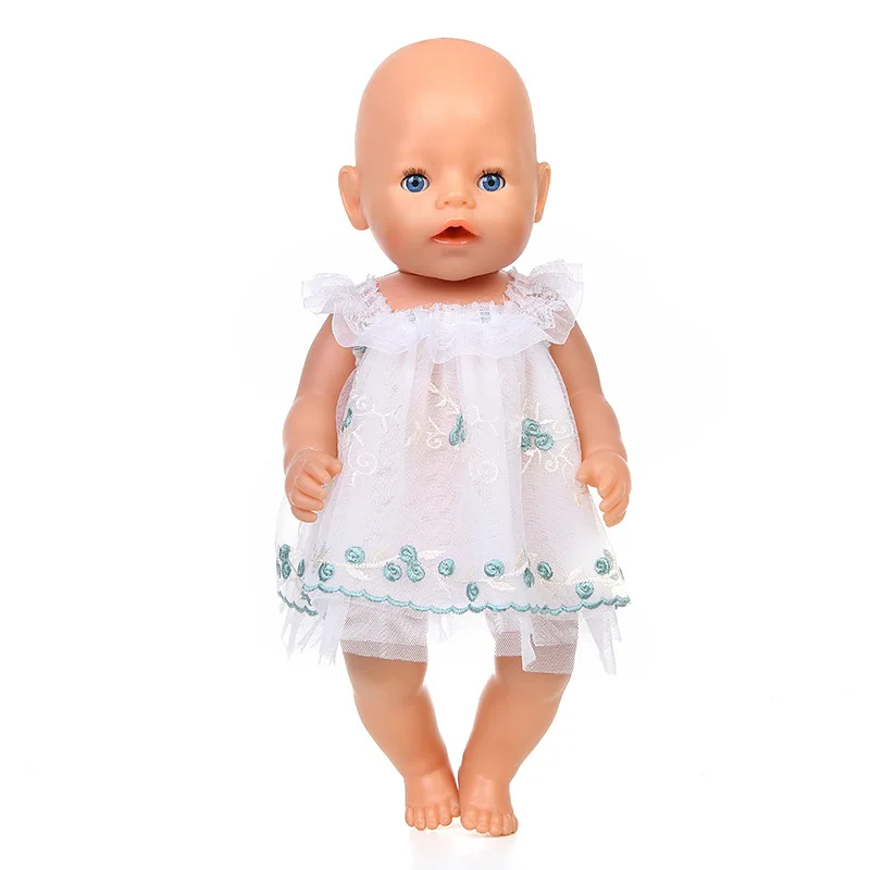 

2020 New Fit 18 inch Doll Clothes Accessories Baby New Born 43cm Pink White Blue Floral Yarn Skirt Suit For Baby Birthday Gift