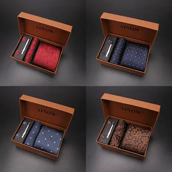 2020 New Men's Tie Sets Blue Red Silk Necktie Pocket Square Clip Cufflinks 4 Piece Set Suit Accessories Without Gift Box D001 
2020 New Men's Tie Sets Blue Red Silk Necktie Pocket Square Clip Cufflinks 4 Piece Set Suit Accessories Without Gift Box D001