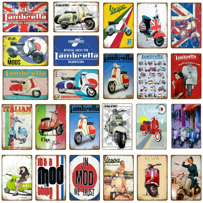 Модники металлические оловянные знаки итальянские скутеры Lambretta Vespa винтажная