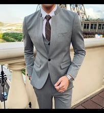 New Arrival Stand Collar Men's Light Grey Suits Hot Selling Custom Made One Button Business Casual Blazer 3 Pieces Skinny
New Arrival Stand Collar Men's Light Grey Suits Hot Selling Custom Made One Button Business Casual Blazer 3 Pieces Skinny