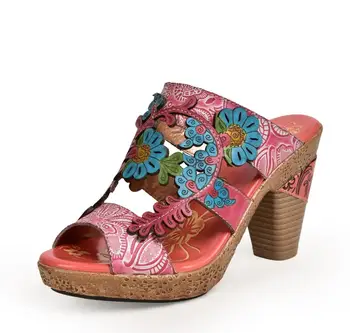 Women Heels Slippers High 8.5CM Plus Size36-42 Retro Sweet Pink High-end Shoes Women Genuine Leather Casual Flowers Ladies Shoes
Women Heels Slippers High 8.5CM Plus Size36-42 Retro Sweet Pink High-end Shoes Women Genuine Leather Casual Flowers Ladies Shoes