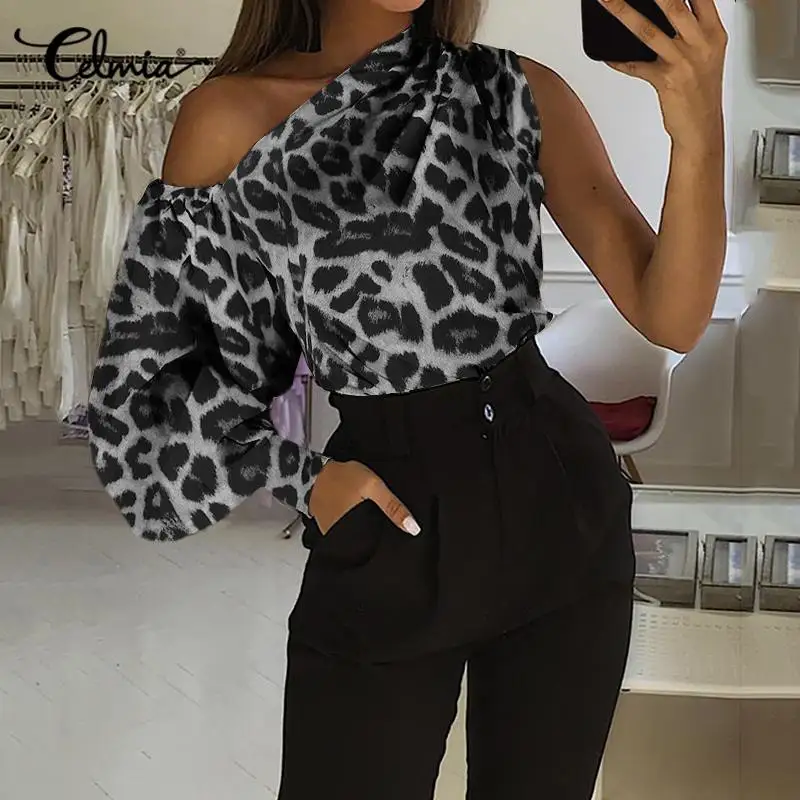 Блузка с леопардовым принтом Celmia модная женская Повседневная Туника открытыми