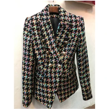 Newest Fashion 2020 Designer Blazer Women's Lion Buttons Colors Houndstooth Tweed Jacket Overcoat 
Newest Fashion 2020 Designer Blazer Women's Lion Buttons Colors Houndstooth Tweed Jacket Overcoat
