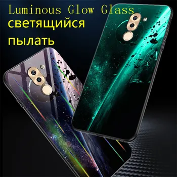 

Luminous Case For Huawei Honor 6X Case 5.5" Glow Tempered Glass Back Cover For Huawei Honor 6X Cover Silicone Phone Bag Capa