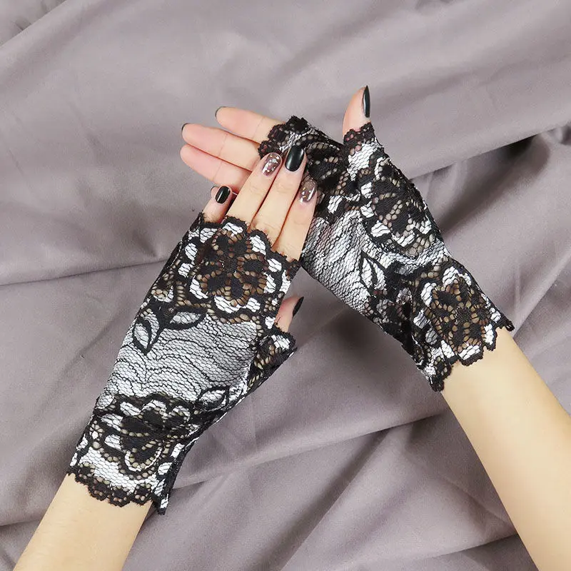 Lace Gloves Female Half Finger Sailor Short Elastic Thin Gauze Cover Scar Half in Spring and Summer Driving Sunscreen 
Lace Gloves Female Half Finger Sailor Short Elastic Thin Gauze Cover Scar Half in Spring and Summer Driving Sunscreen