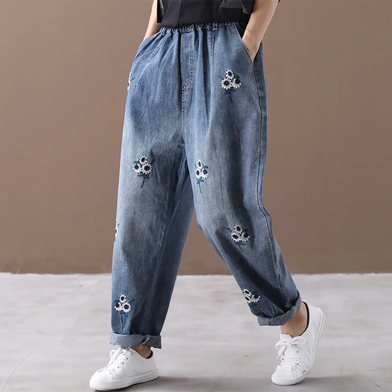 Осенние зимние джинсы женские большие размеры свободные 2019 Новый женский с