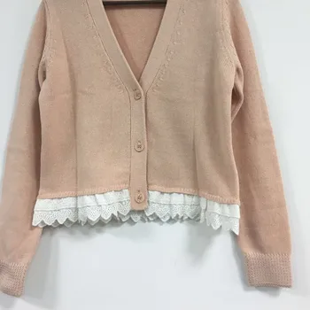 Women's Lace Patchwork Knit Sweater Single Breasted Cardigan V-neck Ling Sleeve Sweet Lady Coat 2020 New
Women's Lace Patchwork Knit Sweater Single Breasted Cardigan V-neck Ling Sleeve Sweet Lady Coat 2020 New