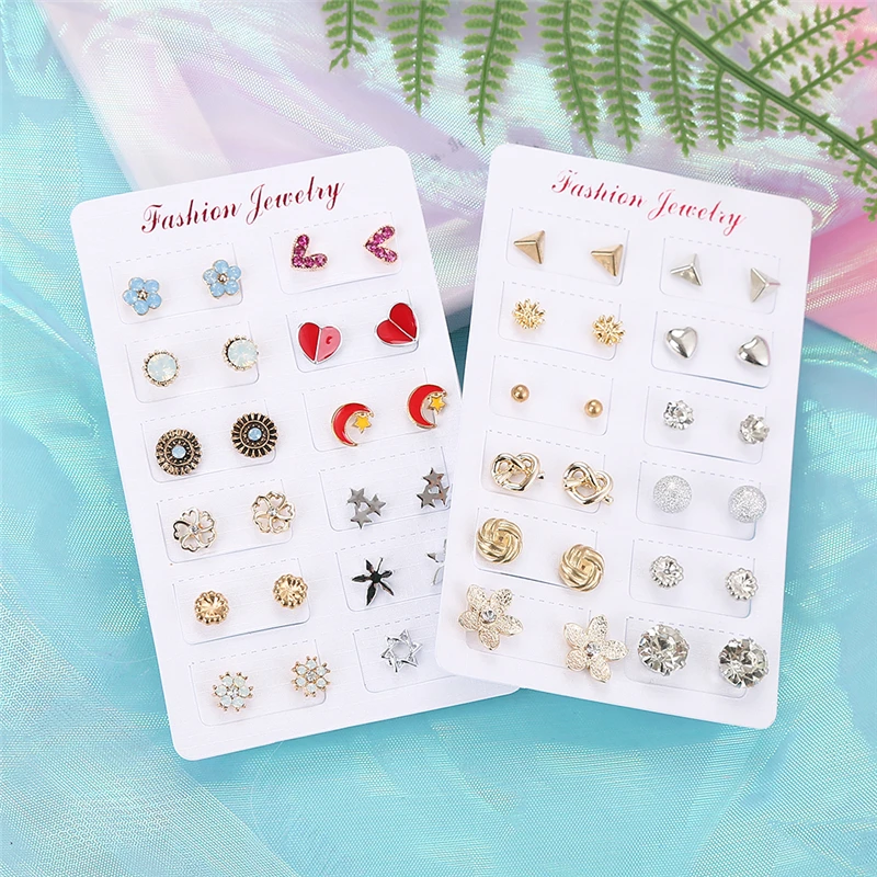 12 Pairs/set New Fashion Stud Earrings for Women Heart Flowers Crystal Silver Gold Creative Geometric Earrings Bohemia Jewelry
12 Pairs/set New Fashion Stud Earrings for Women Heart Flowers Crystal Silver Gold Creative Geometric Earrings Bohemia Jewelry