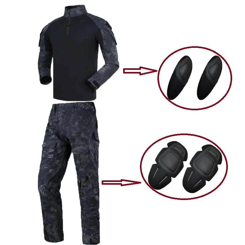 

Тактическая Военная Униформа BDU G3, армейская тактическая рубашка, брюки, костюм с налокотниками и наколенниками, одежда для охоты Kryptek, черный, коричневый, зеленый